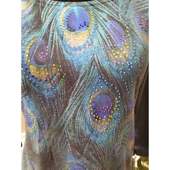 Indigo Soul Women's Multicolor Peacock Round Neck Long Sleeve Top Blouse Small - Picture 11 of 12